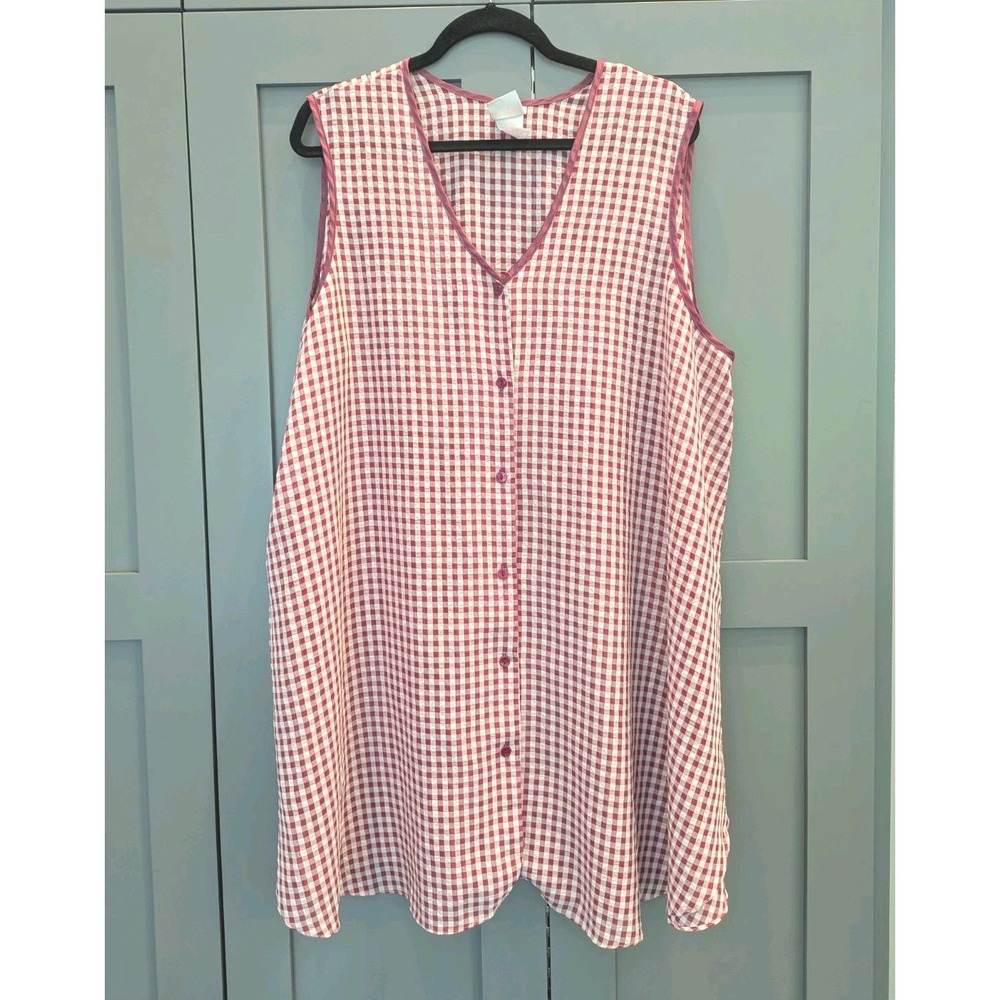 Vintage Red White Checker Satin Trim Just My Size Nightgown 3X Sheer Feminine